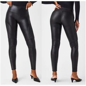 SPANX Black Faux Leather Moto Leggings